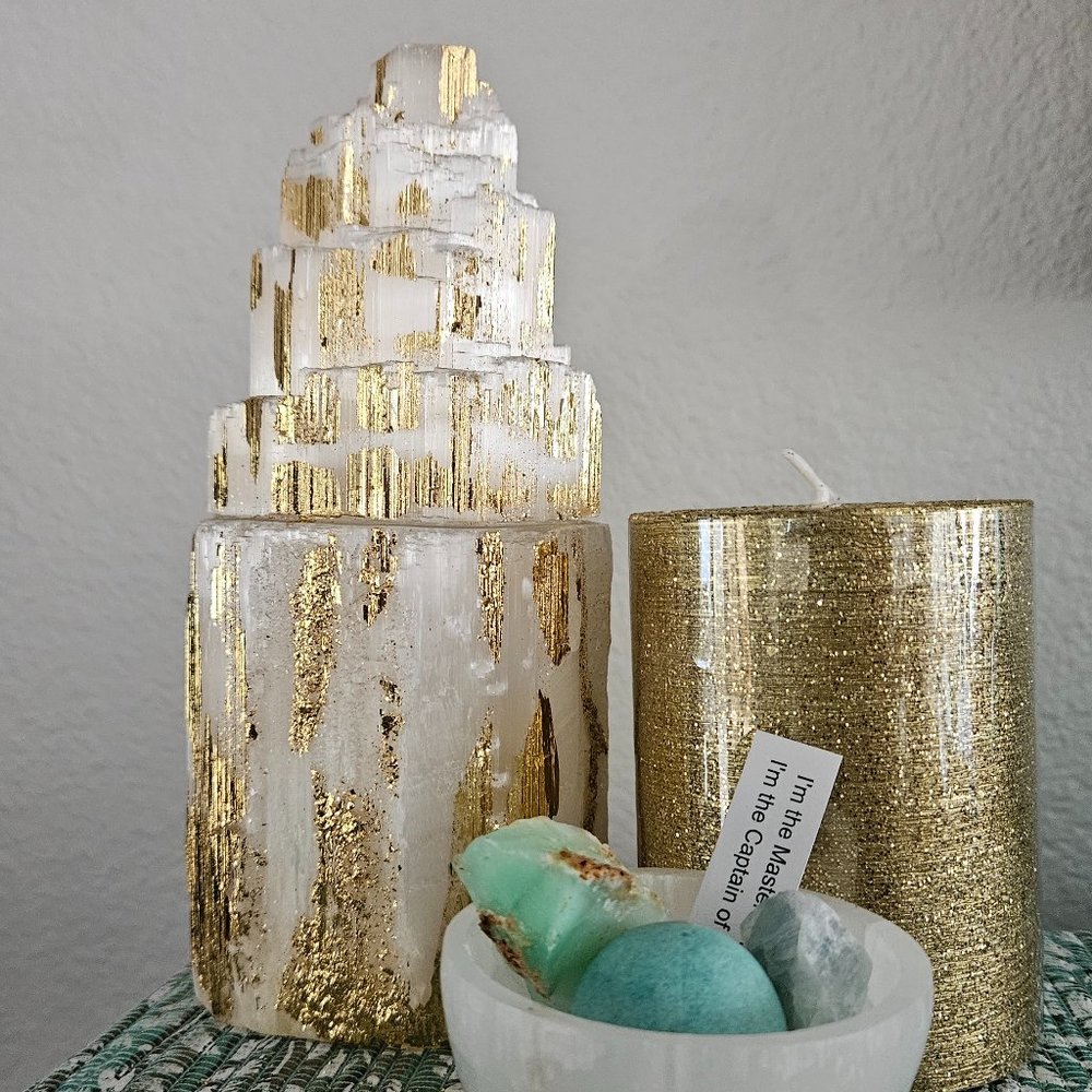 Large Gold Leaf Selenite Tower 8"